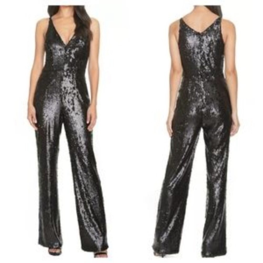 DRESS THE POPULATION BLACK SEQUINED NWOT JUMPSUIT SIZE SMALL - Picture 2 of 11